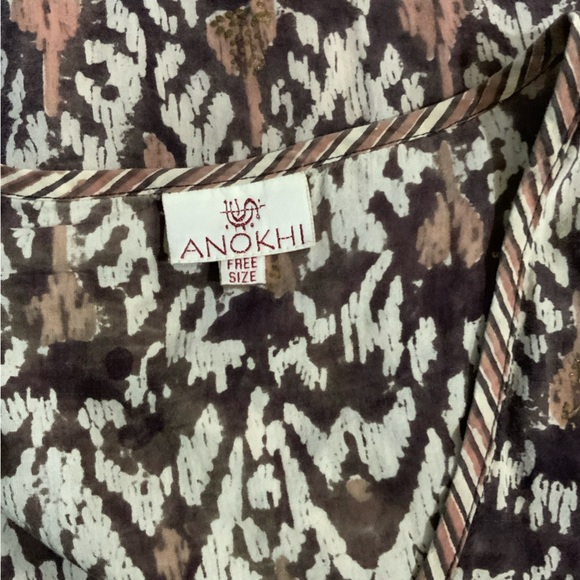 ANOKHI BROWN TAN PINTUCK PLEATED SHORT SLEEVE TUNIC TOP FREE SIZE OS ONE SIZE - Picture 3 of 3